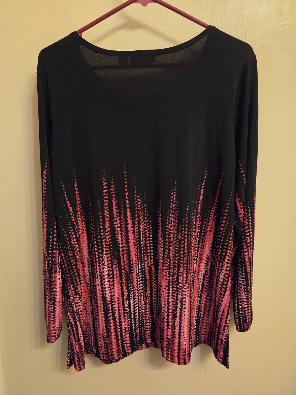 Susan Graver Liquid Knit Tunic L Black Pink Ombre Abstract Long Sleeve Blouse - Picture 2 of 7